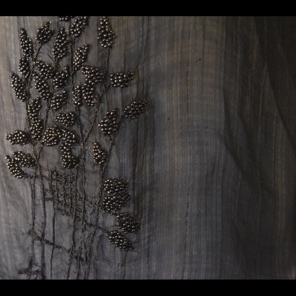 BRUUNS BAZAAR sheer black beaded blouse S/M - Picture 5 of 7